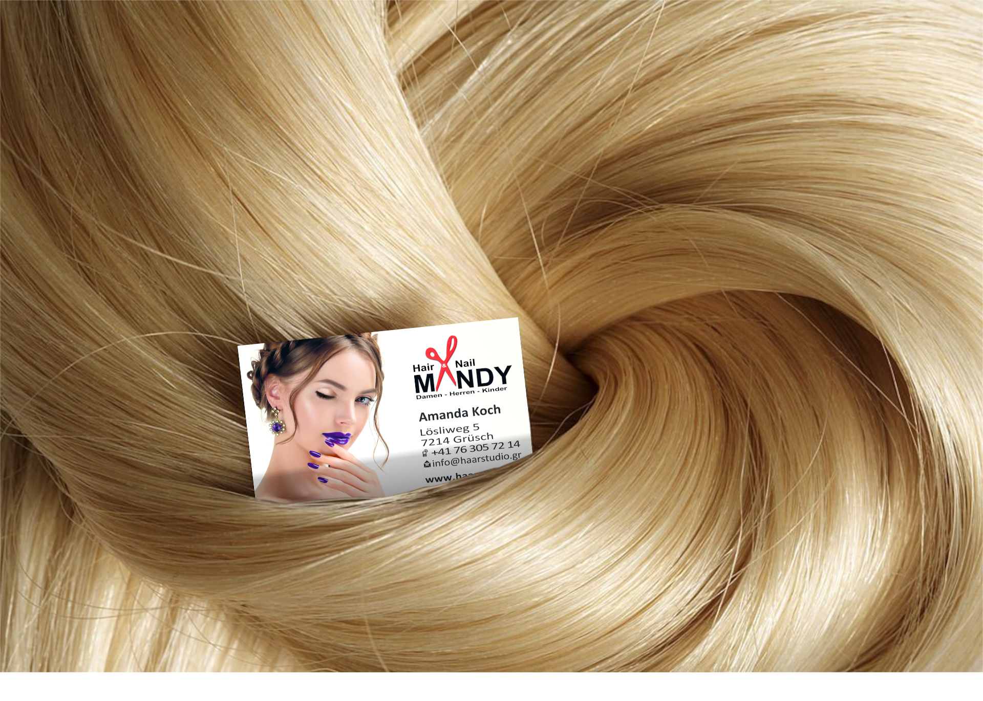 Mandy Hair Gruesch Blonde Haare Visitenkarte